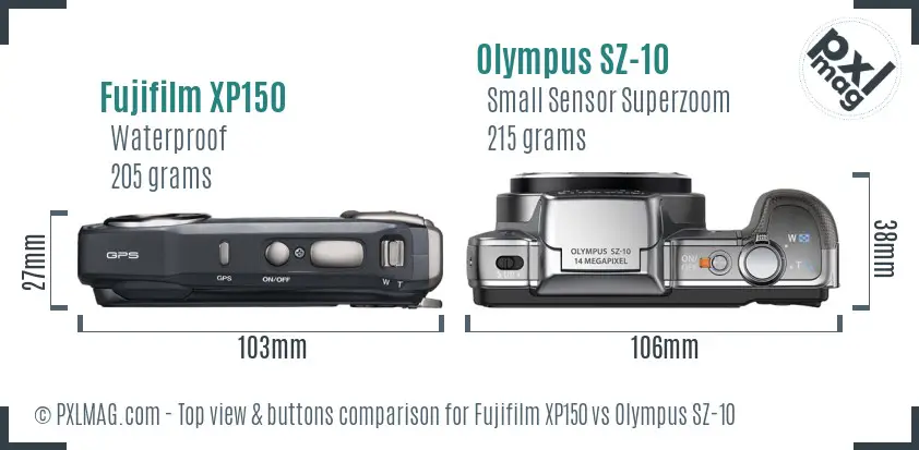 Fujifilm XP150 vs Olympus SZ-10 top view buttons comparison