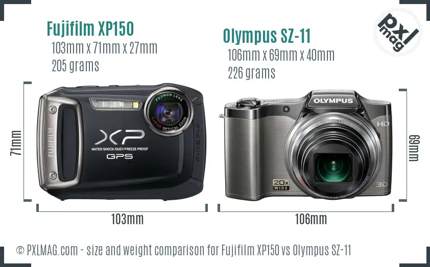 Fujifilm XP150 vs Olympus SZ-11 size comparison Fujifilm XP150 vs Olympus SZ-11 size comparison