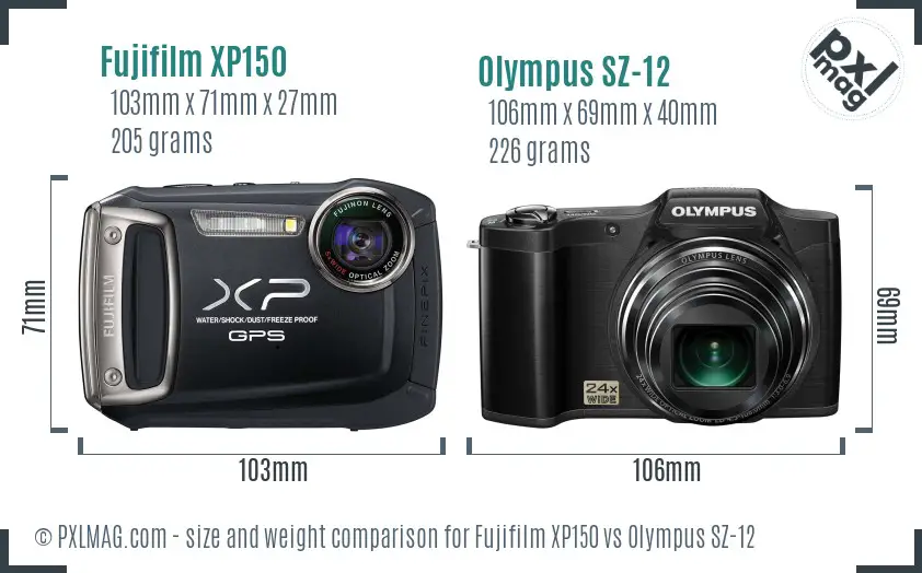 Fujifilm XP150 vs Olympus SZ-12 size comparison Fujifilm XP150 vs Olympus SZ-12 size comparison