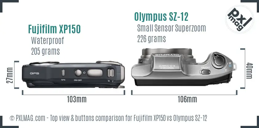 Fujifilm XP150 vs Olympus SZ-12 top view buttons comparison