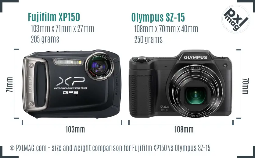Fujifilm XP150 vs Olympus SZ-15 size comparison Fujifilm XP150 vs Olympus SZ-15 size comparison