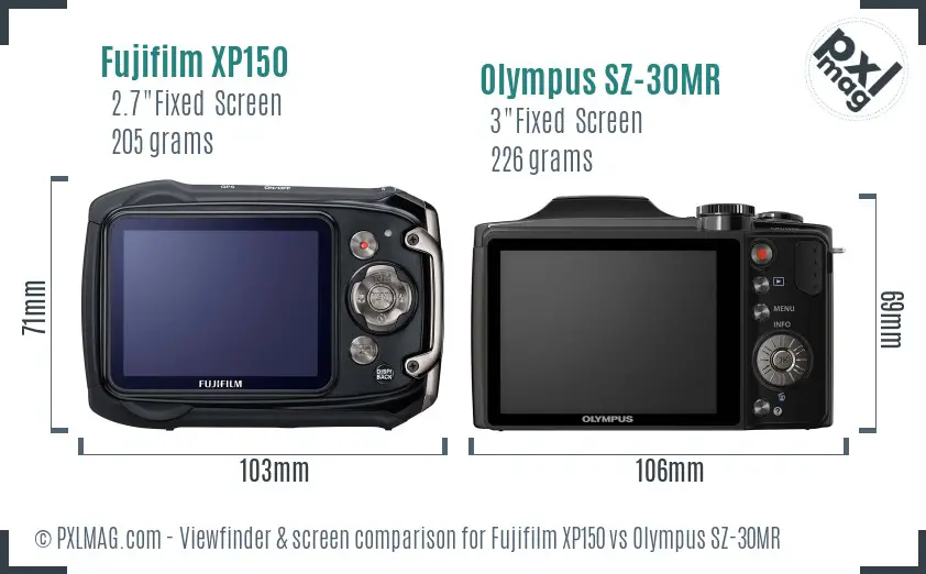 Fujifilm XP150 vs Olympus SZ-30MR Screen and Viewfinder comparison