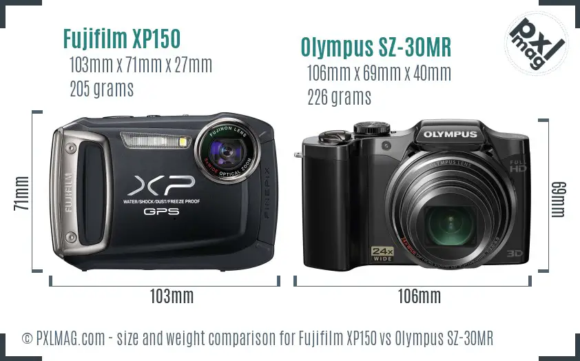 Fujifilm XP150 vs Olympus SZ-30MR size comparison