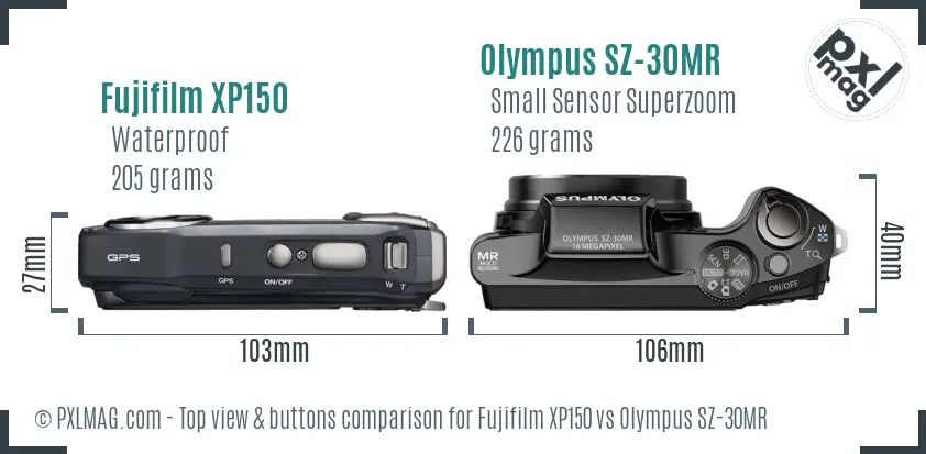 Fujifilm XP150 vs Olympus SZ-30MR top view buttons comparison