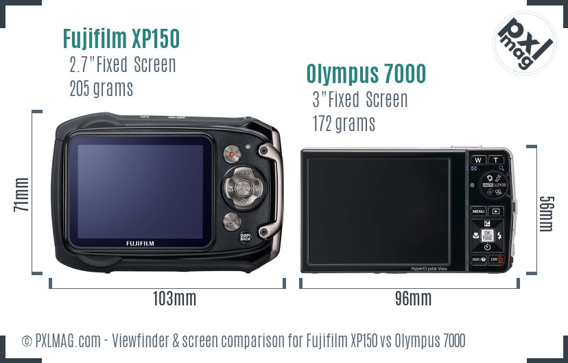 Fujifilm XP150 vs Olympus 7000 Screen and Viewfinder comparison