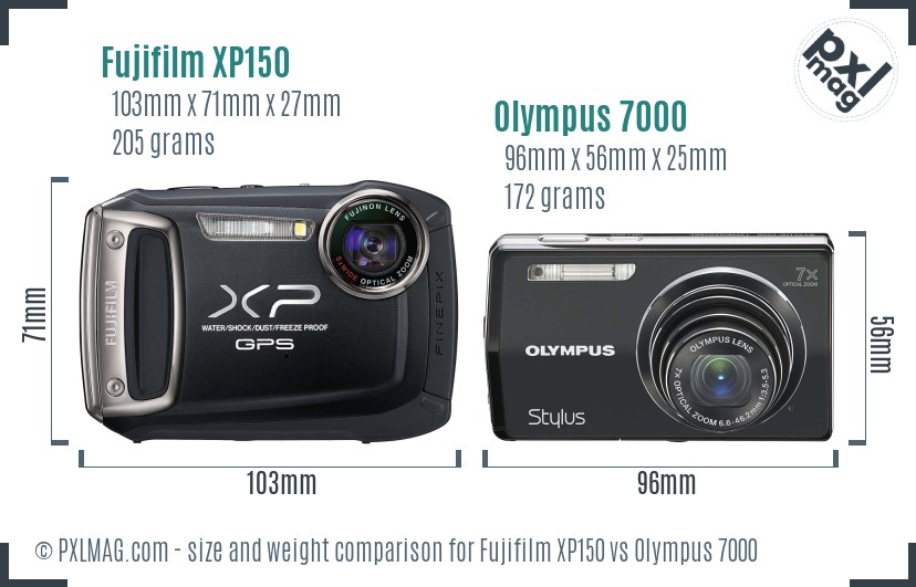 Fujifilm XP150 vs Olympus 7000 size comparison