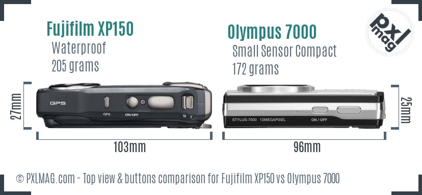 Fujifilm XP150 vs Olympus 7000 top view buttons comparison