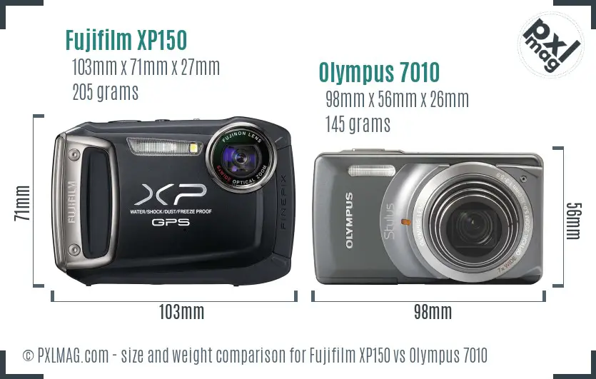 Fujifilm XP150 vs Olympus 7010 size comparison