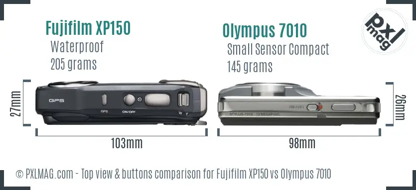 Fujifilm XP150 vs Olympus 7010 top view buttons comparison