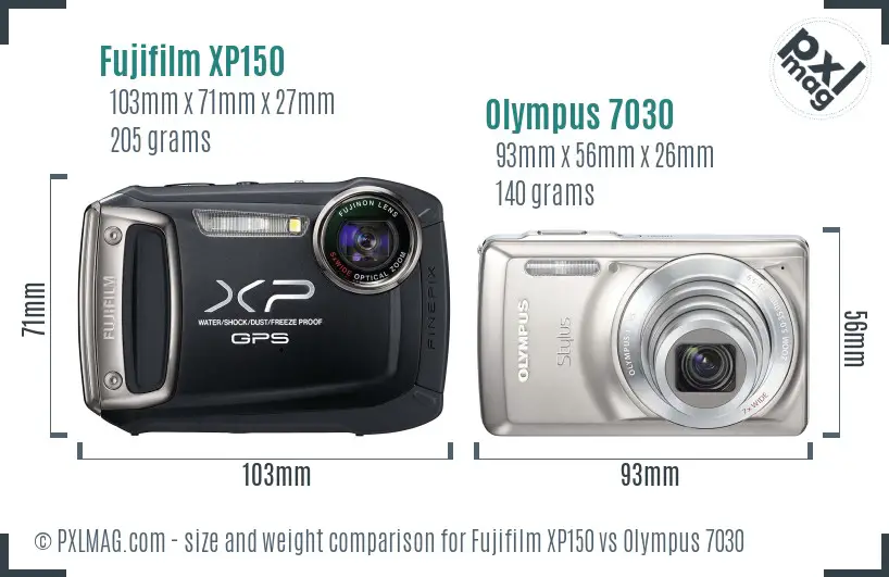 Fujifilm XP150 vs Olympus 7030 size comparison