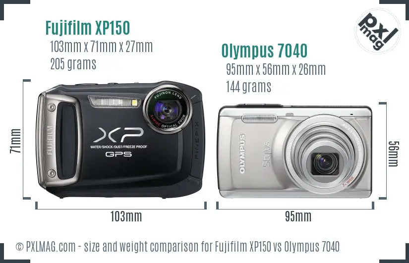 Fujifilm XP150 vs Olympus 7040 size comparison