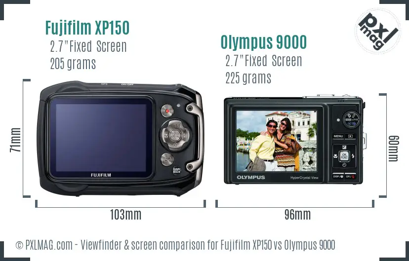 Fujifilm XP150 vs Olympus 9000 Screen and Viewfinder comparison
