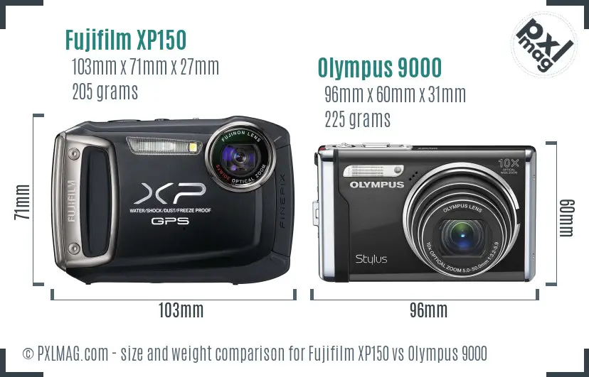 Fujifilm XP150 vs Olympus 9000 size comparison