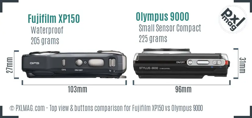 Fujifilm XP150 vs Olympus 9000 top view buttons comparison