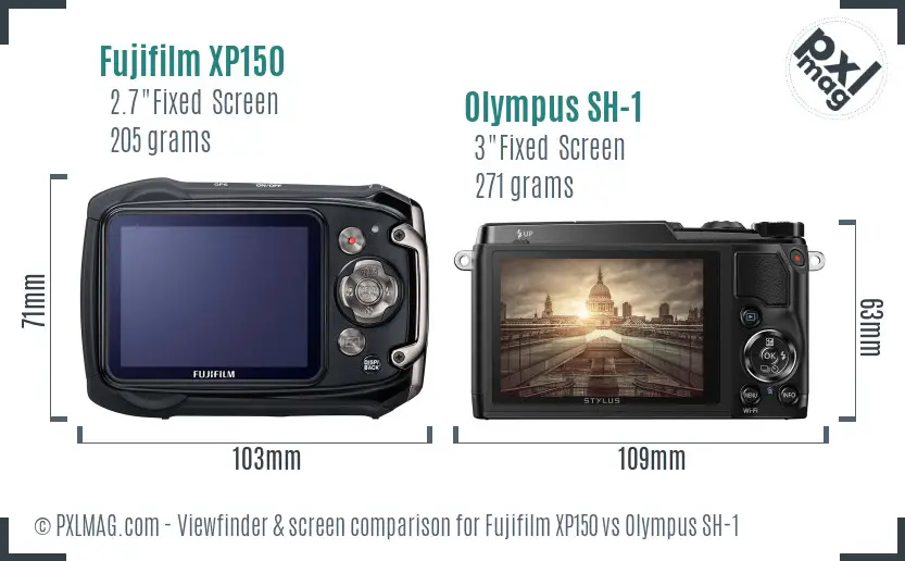 Fujifilm XP150 vs Olympus SH-1 Screen and Viewfinder comparison