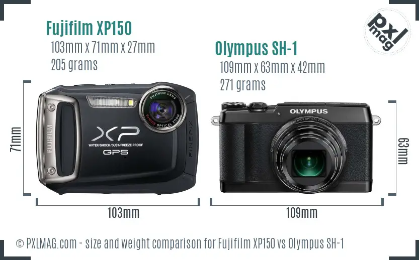 Fujifilm XP150 vs Olympus SH-1 size comparison