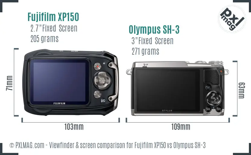 Fujifilm XP150 vs Olympus SH-3 Screen and Viewfinder comparison