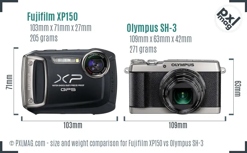 Fujifilm XP150 vs Olympus SH-3 size comparison