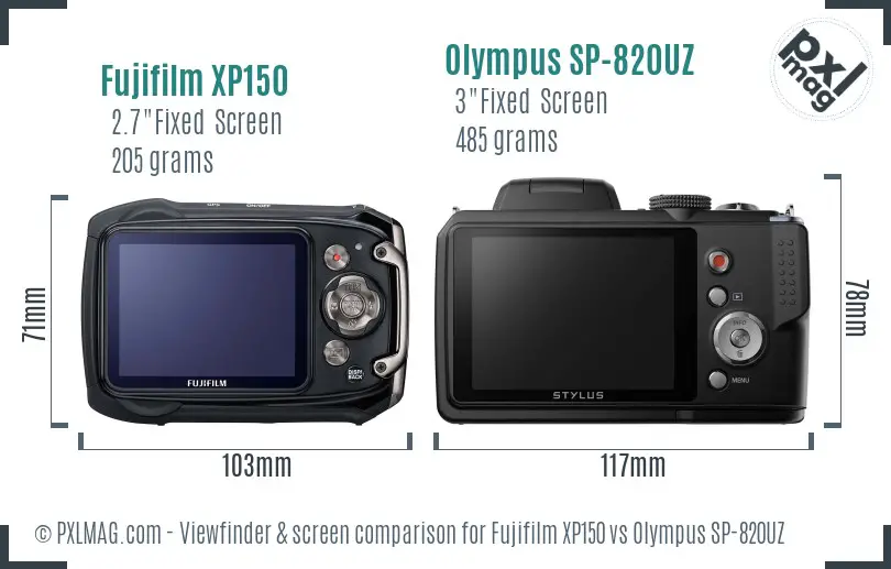 Fujifilm XP150 vs Olympus SP-820UZ Screen and Viewfinder comparison