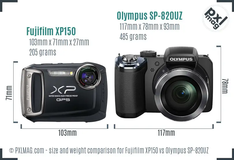 Fujifilm XP150 vs Olympus SP-820UZ size comparison