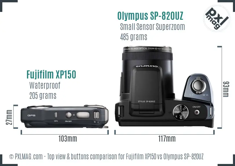 Fujifilm XP150 vs Olympus SP-820UZ top view buttons comparison