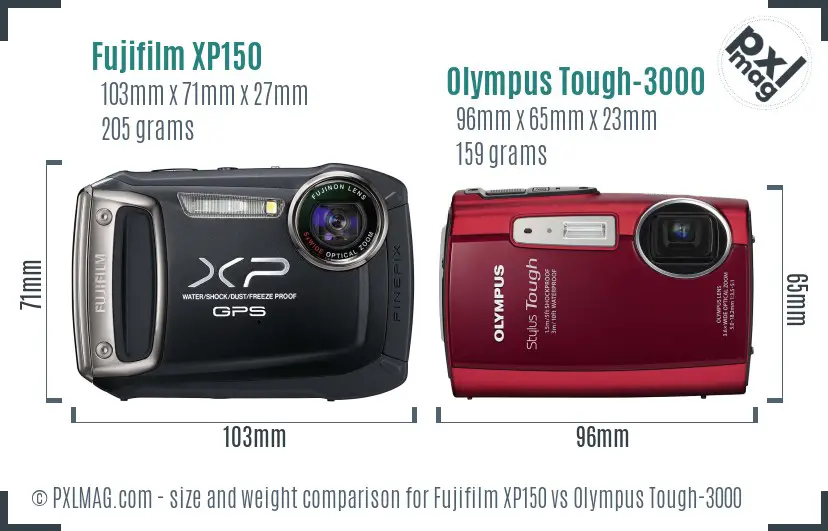 Fujifilm XP150 vs Olympus Tough-3000 size comparison Fujifilm XP150 vs Olympus Tough-3000 size comparison