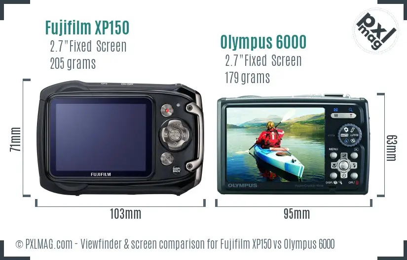 Fujifilm XP150 vs Olympus 6000 Screen and Viewfinder comparison