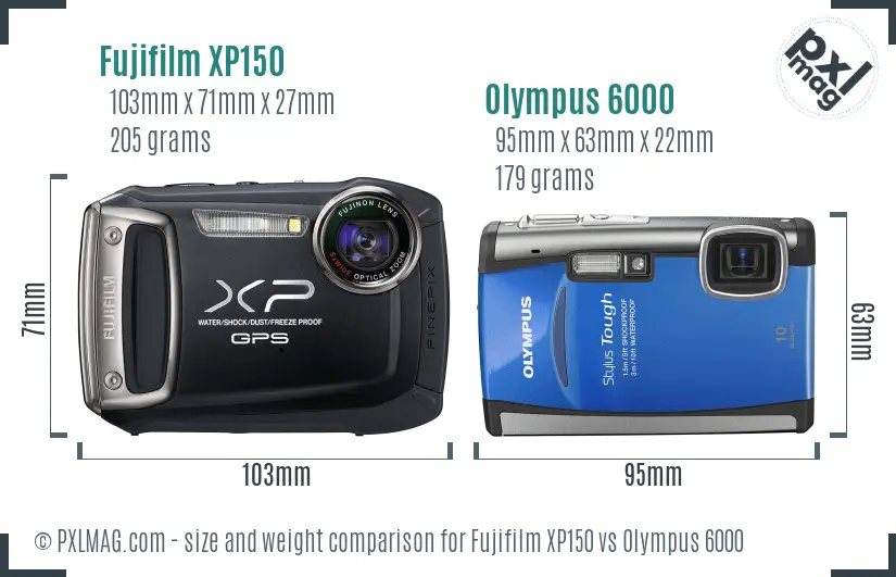 Fujifilm XP150 vs Olympus 6000 size comparison