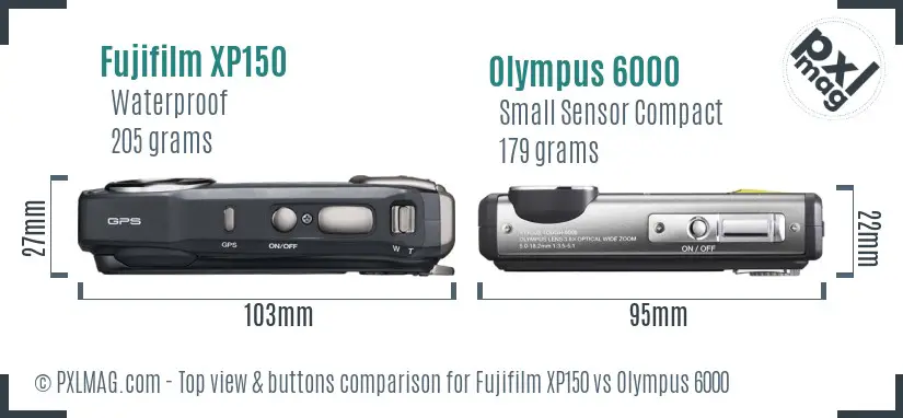 Fujifilm XP150 vs Olympus 6000 top view buttons comparison