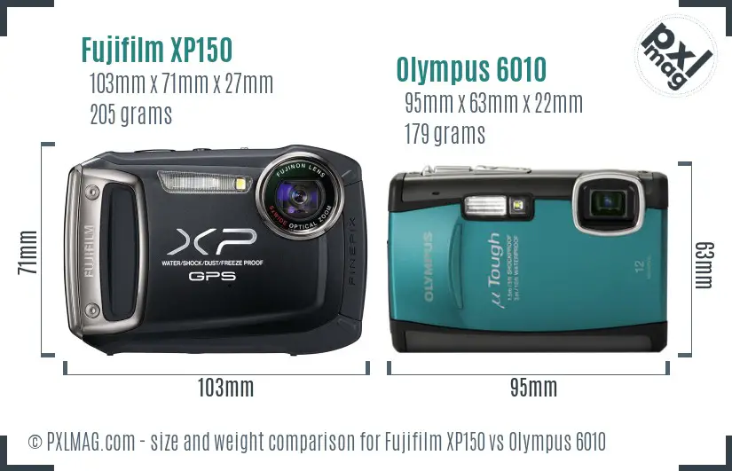 Fujifilm XP150 vs Olympus 6010 size comparison