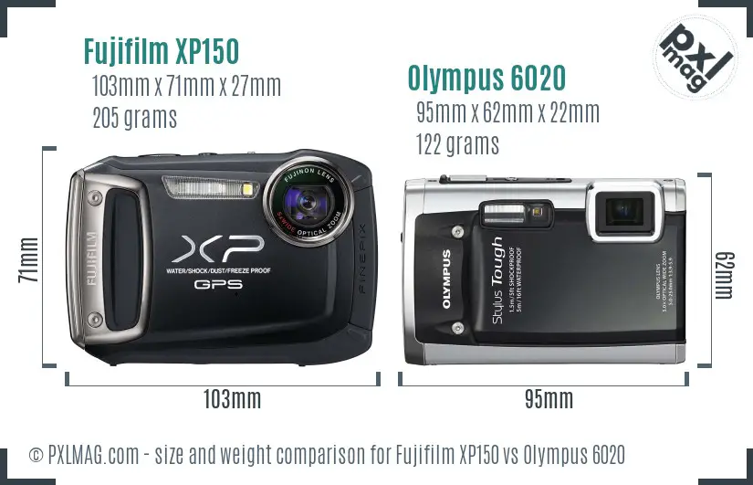 Fujifilm XP150 vs Olympus 6020 size comparison