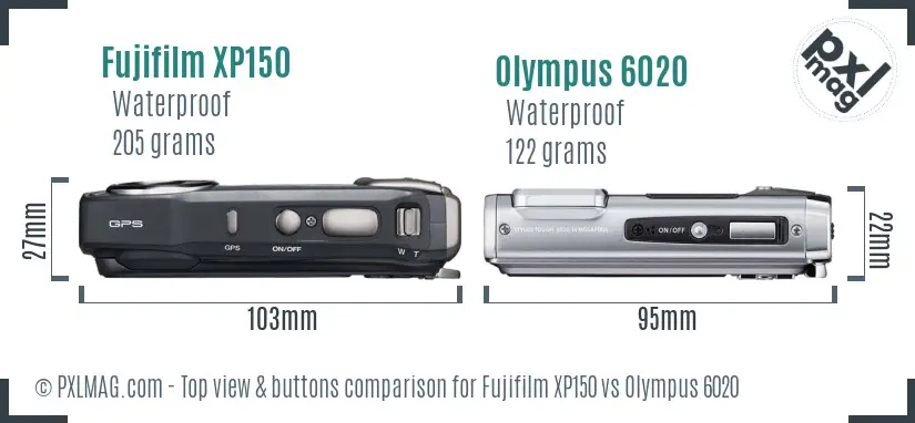 Fujifilm XP150 vs Olympus 6020 top view buttons comparison