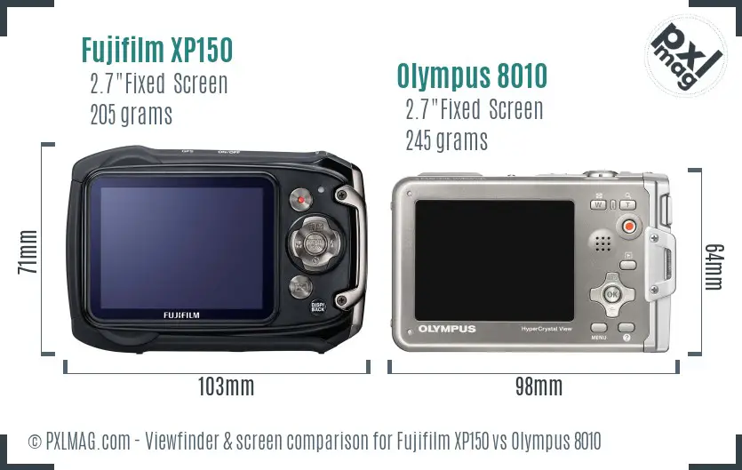 Fujifilm XP150 vs Olympus 8010 Screen and Viewfinder comparison