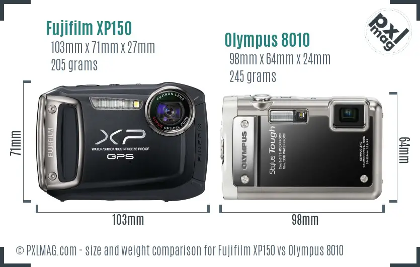 Fujifilm XP150 vs Olympus 8010 size comparison