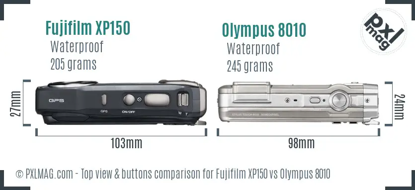 Fujifilm XP150 vs Olympus 8010 top view buttons comparison