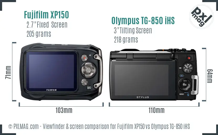 Fujifilm XP150 vs Olympus TG-850 iHS Screen and Viewfinder comparison