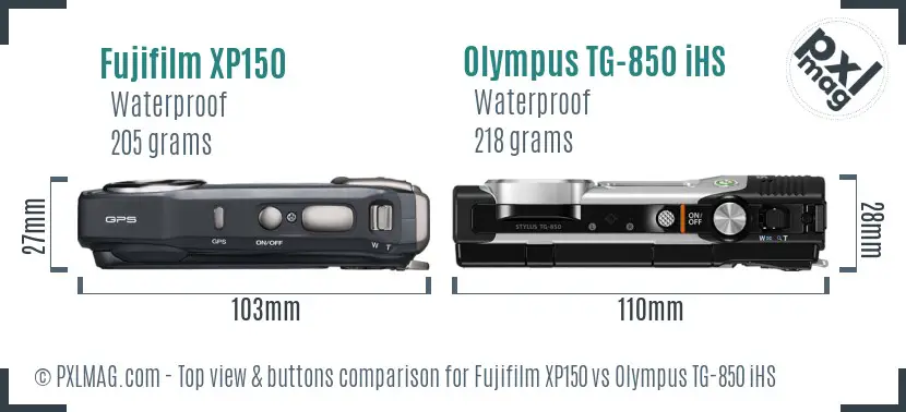 Fujifilm XP150 vs Olympus TG-850 iHS top view buttons comparison