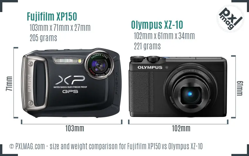 Fujifilm XP150 vs Olympus XZ-10 size comparison Fujifilm XP150 vs Olympus XZ-10 size comparison
