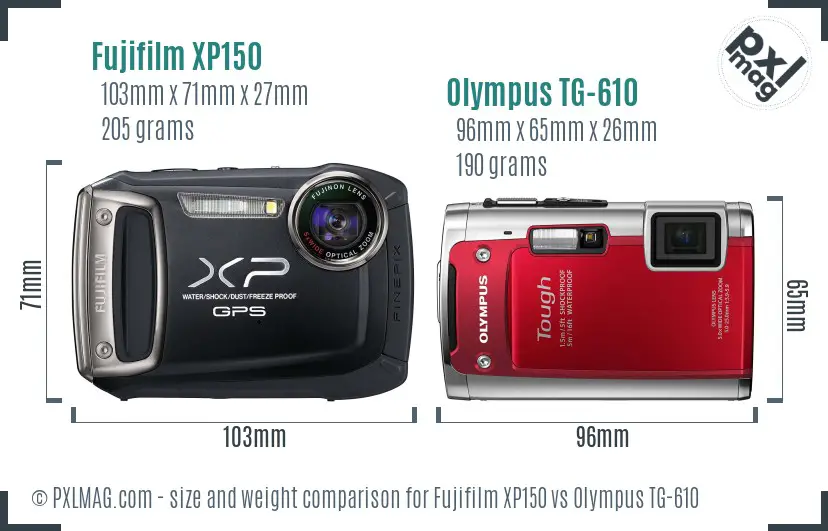 Fujifilm XP150 vs Olympus TG-610 size comparison