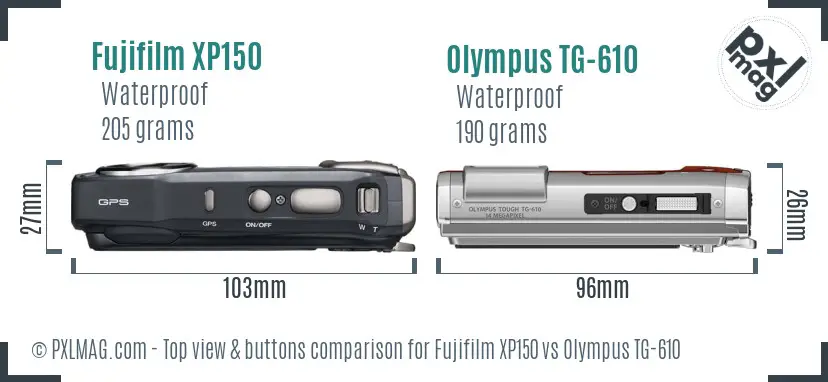 Fujifilm XP150 vs Olympus TG-610 top view buttons comparison