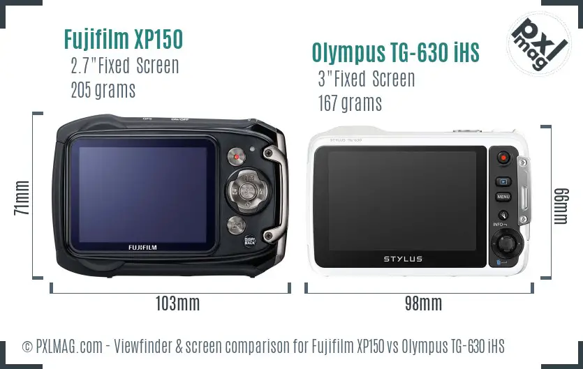 Fujifilm XP150 vs Olympus TG-630 iHS Screen and Viewfinder comparison