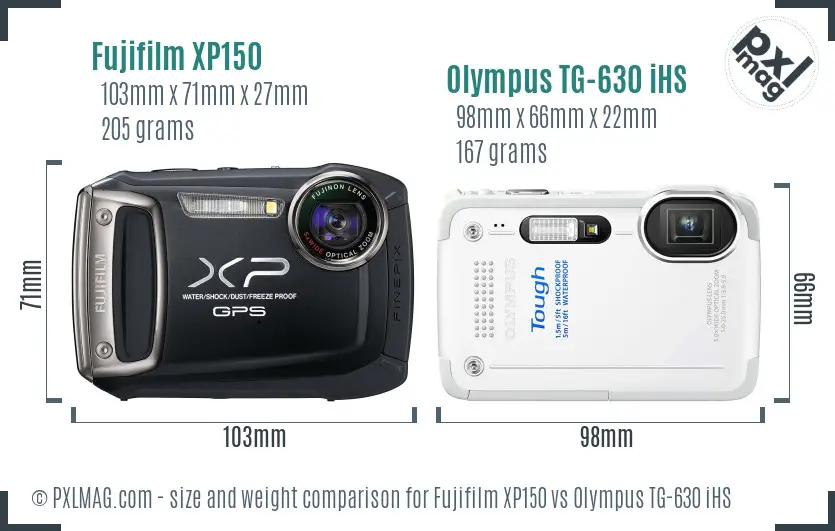 Fujifilm XP150 vs Olympus TG-630 iHS size comparison