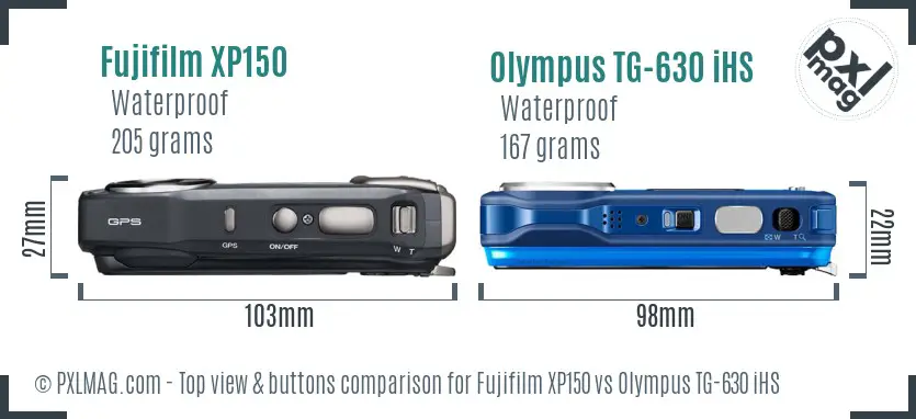Fujifilm XP150 vs Olympus TG-630 iHS top view buttons comparison