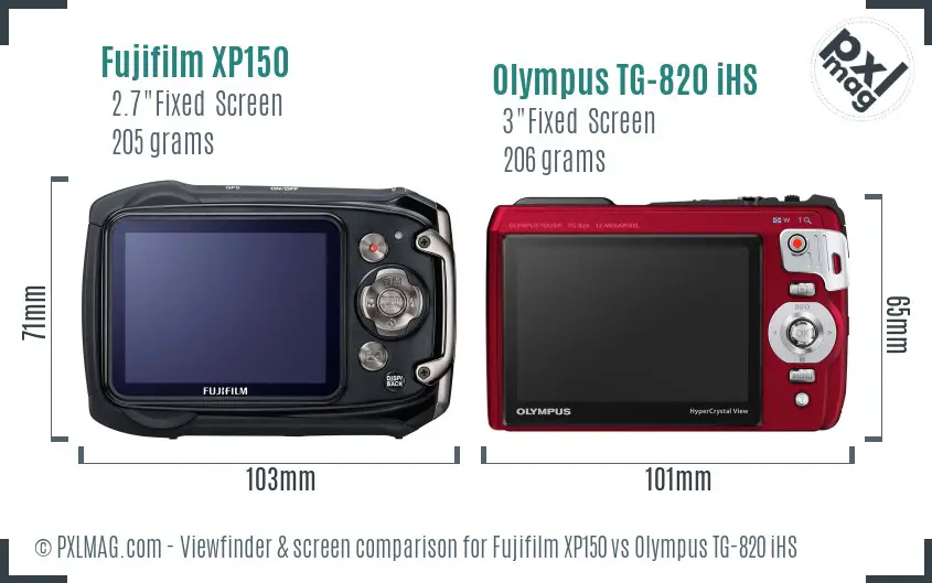 Fujifilm XP150 vs Olympus TG-820 iHS Screen and Viewfinder comparison