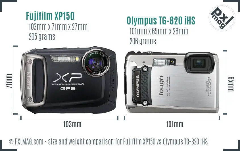 Fujifilm XP150 vs Olympus TG-820 iHS size comparison