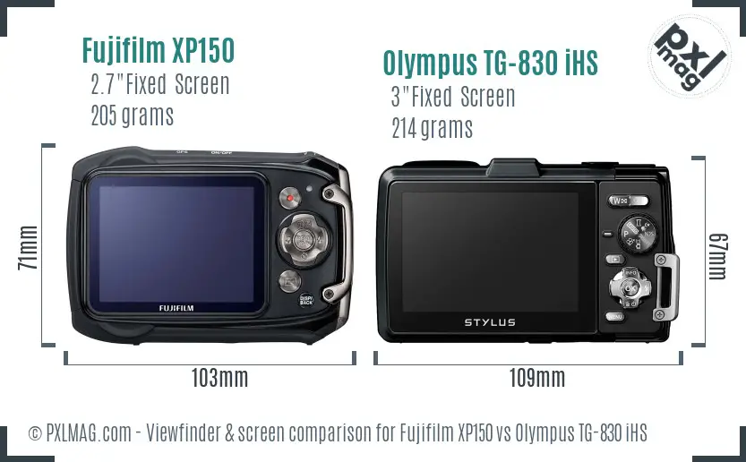 Fujifilm XP150 vs Olympus TG-830 iHS Screen and Viewfinder comparison