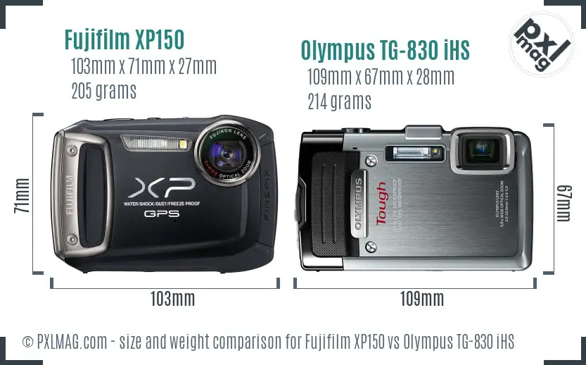 Fujifilm XP150 vs Olympus TG-830 iHS size comparison