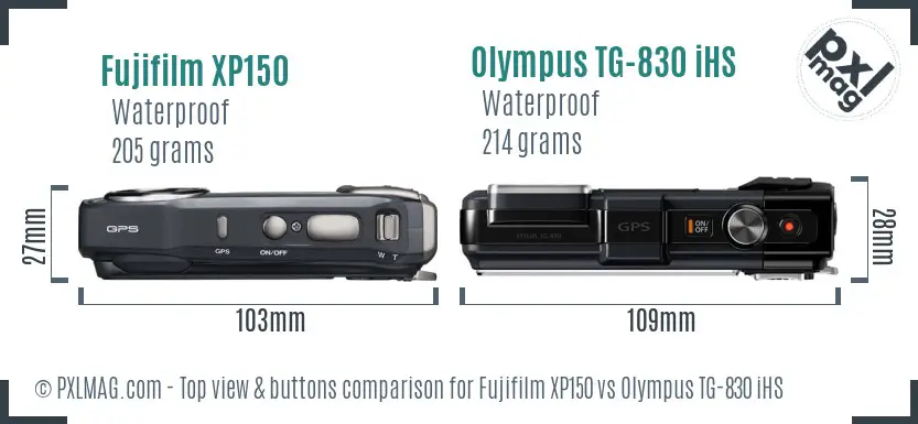 Fujifilm XP150 vs Olympus TG-830 iHS top view buttons comparison