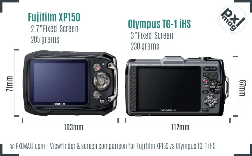 Fujifilm XP150 vs Olympus TG-1 iHS Screen and Viewfinder comparison