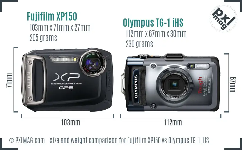 Fujifilm XP150 vs Olympus TG-1 iHS size comparison